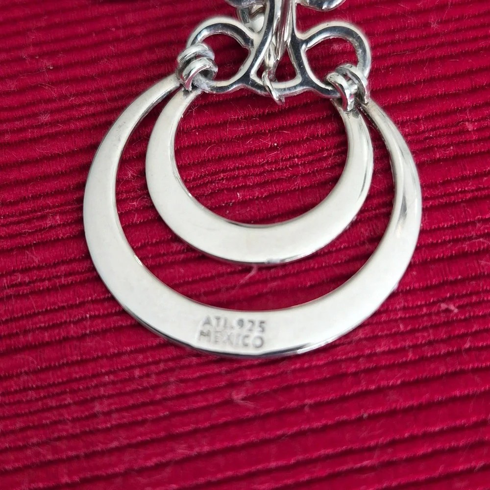 Vintage Mexico 925 Elegant Sterling Silver Dangle Earrings - Picture 5 of 6